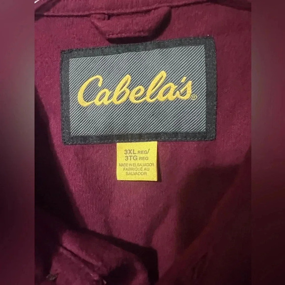 NWOT Cabela’s Flannel Shacket Chamois Shirt Mens Burgundy Sz 3XL/3TG Reg Cotton - Picture 3 of 4